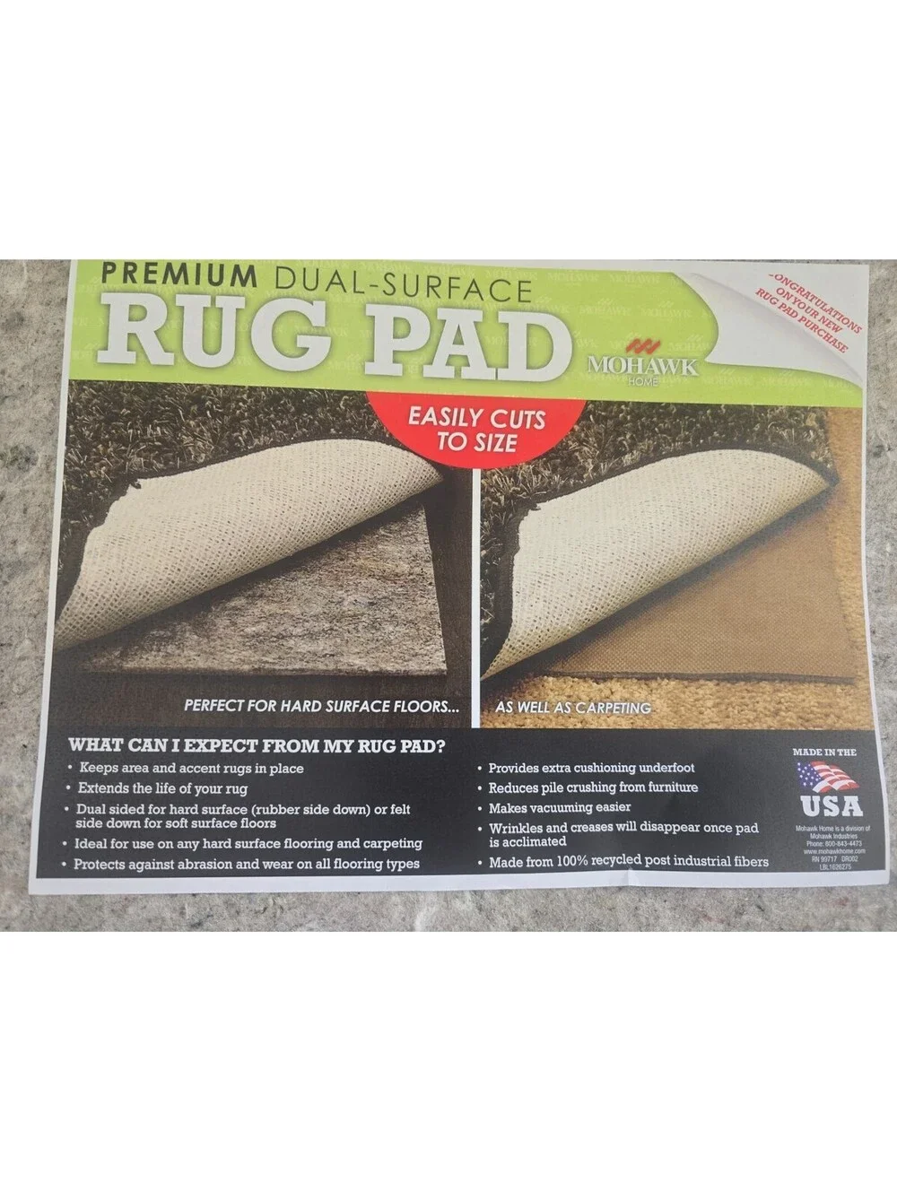 Mohawk Home Premium Dual-Surface 2' x 8' Rug Pad – Non-Slip Cushion